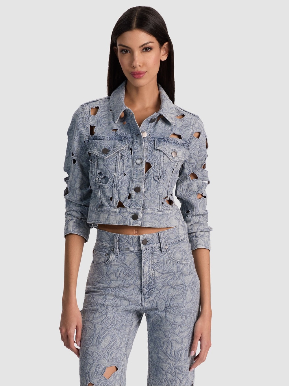 NWT Alice + Olivia CHLOE LASER-CUT DENIM JACKET